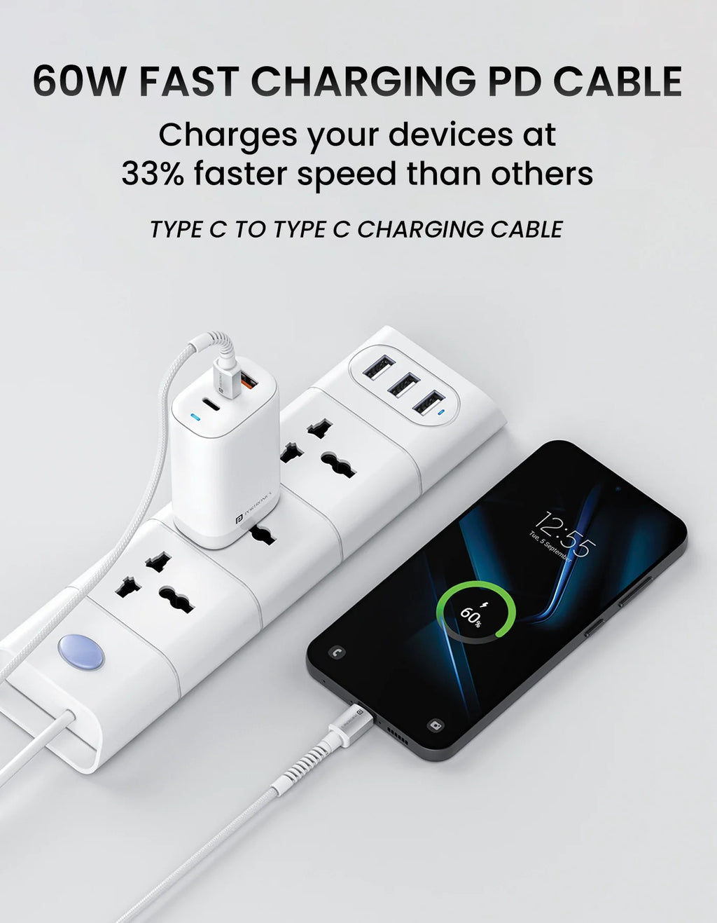 Portronics Konnect X 60W Type C to Type C Nylon Braided Cable 1M